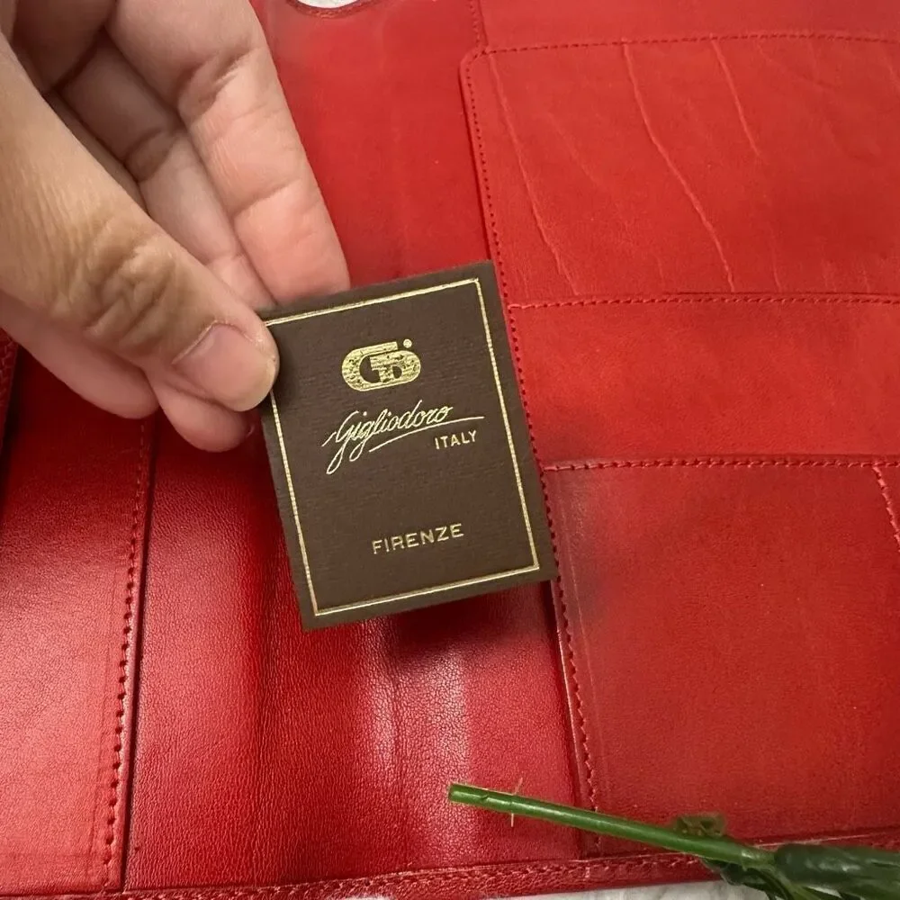 GIGLIODORO for Lane Crawford Italy‎ Foldover Red Leather Clutch Binder Vintage